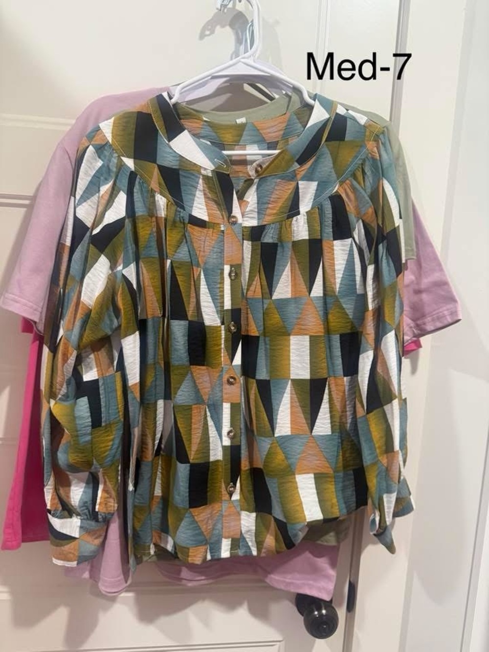 Geometric Button-Front Blouse — Multi Color